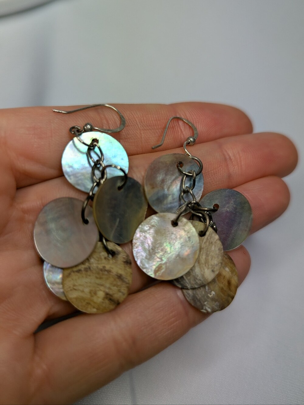 Dangle Shell Disc Earrings - Natural Multi-Color - Picture 4 of 6